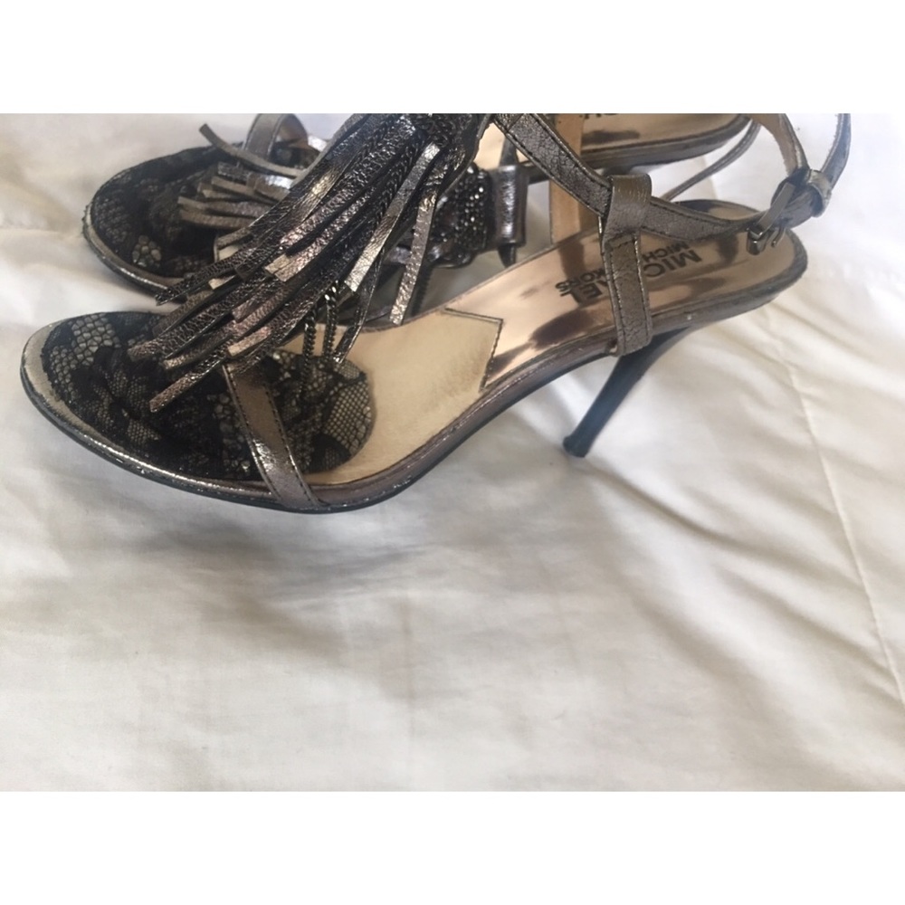 Slate Metallic Fringed Sandals - Picture 6 of 7